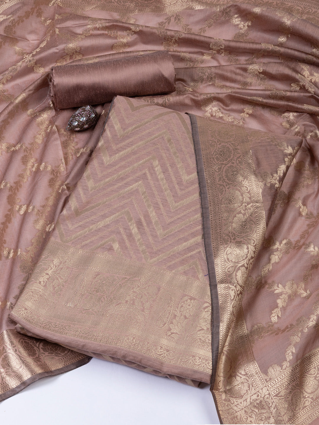Woven Chanderi Unstitched Suit With Dupatta