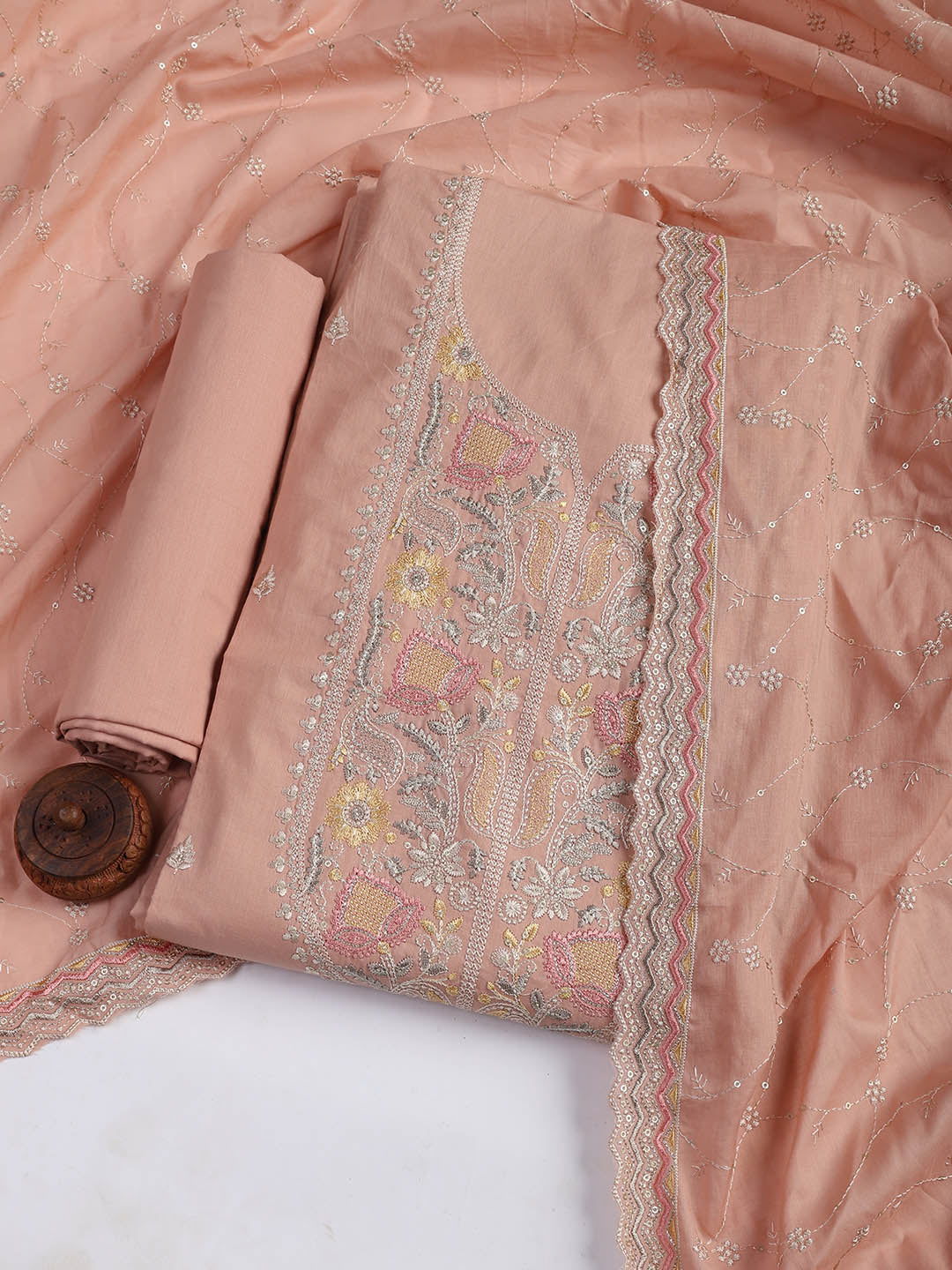 Embroidered Cotton Blend Unstitched Suit Piece With Dupatta