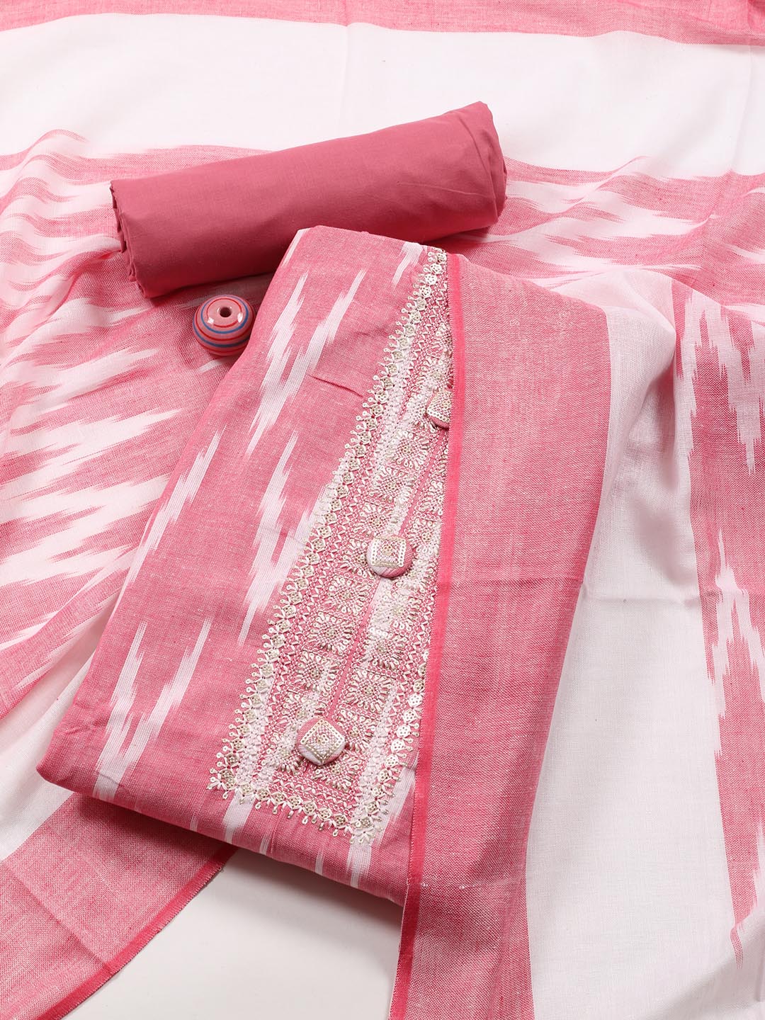 Neck Embroidered Cotton Blend Unstitched Suit Piece With Dupatta