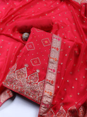 Woven Art Silk Unstitched Suit Piece With Dupatta