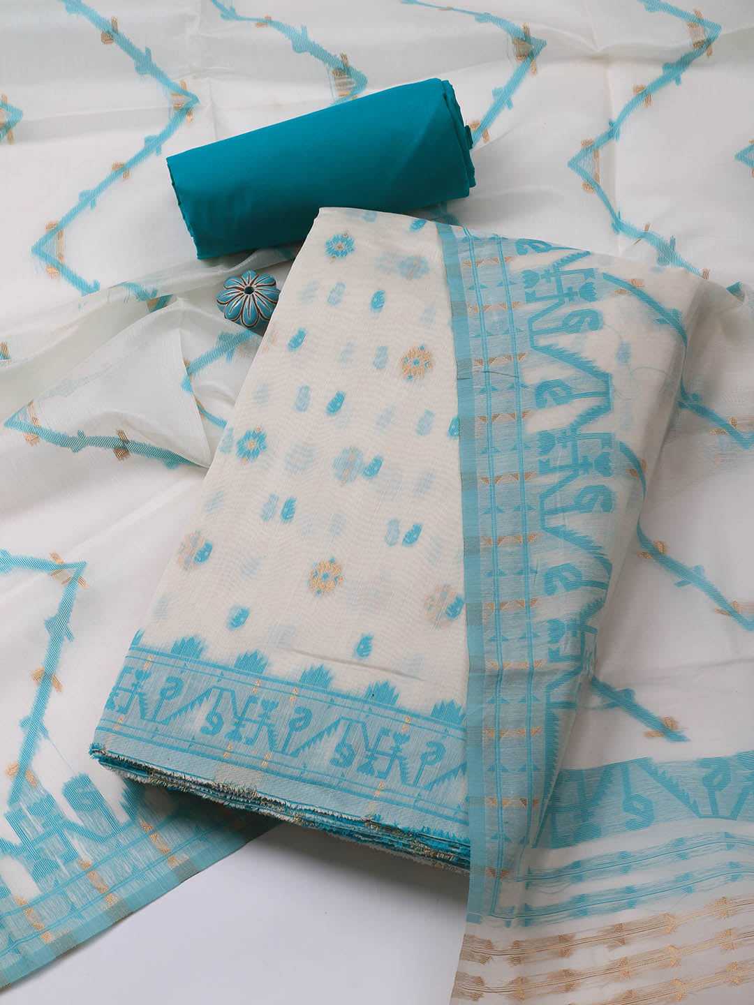 Jamdani Chanderi Unstitched Suit Piece With Dupatta