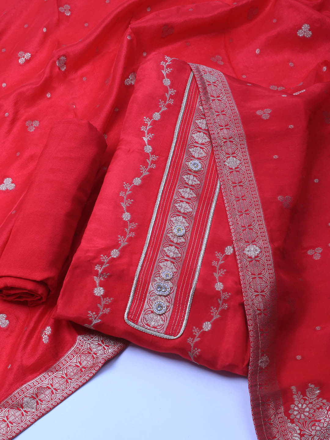 Embroidery Chanderi Unstitched Suit With Dupatta