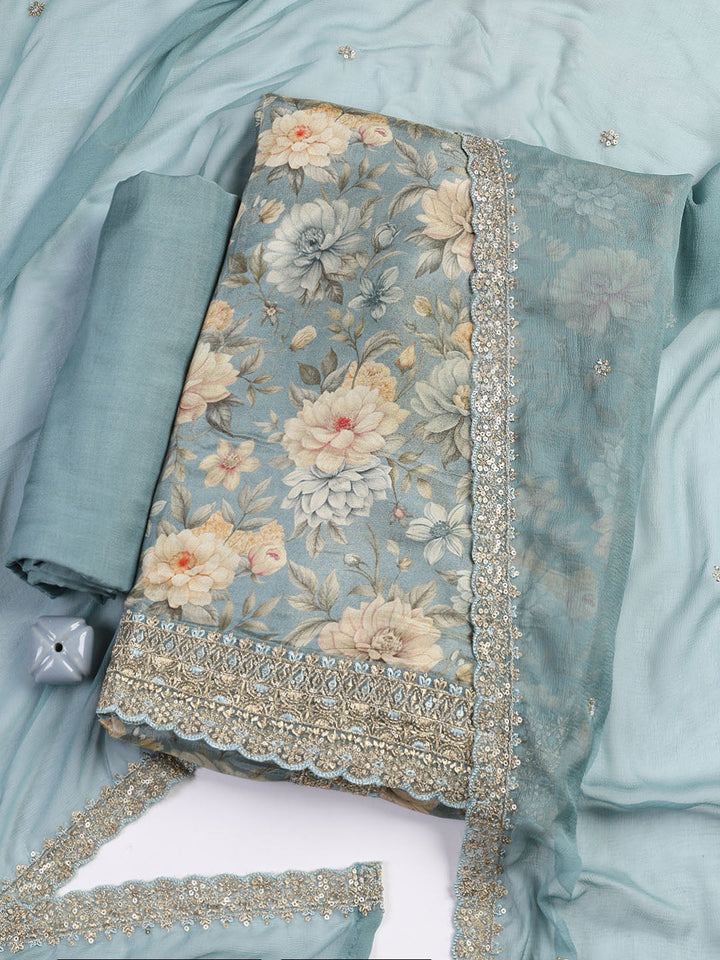 Patch Neck Art Silk Unstitched Suit With Dupatta