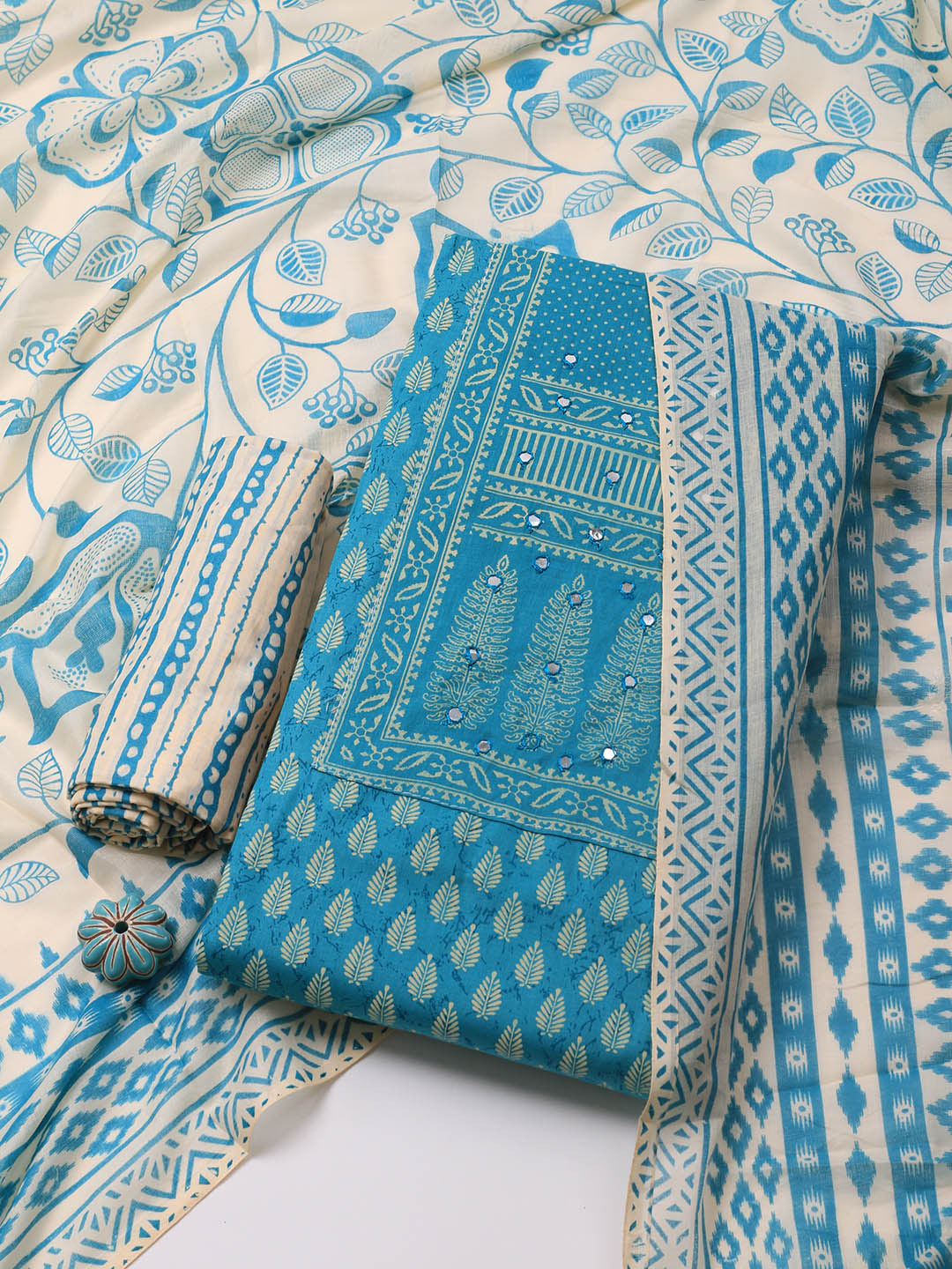 Printed Cotton Blend Unstitched Suit With Dupatta