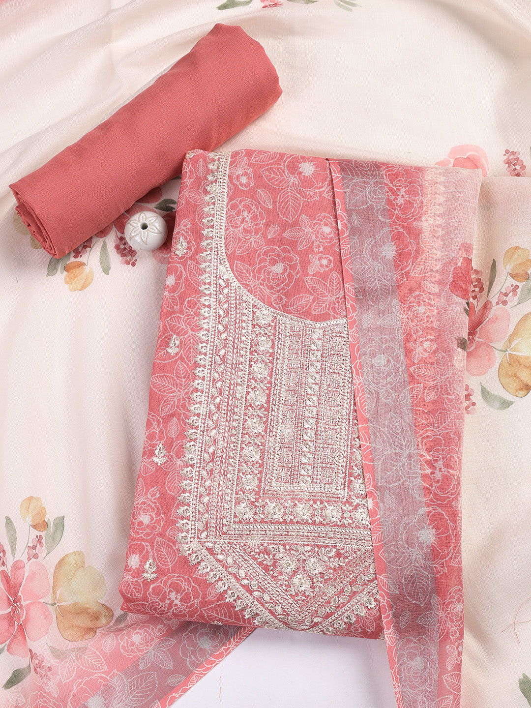 Printed Linen Unstitched Suit With Dupatta