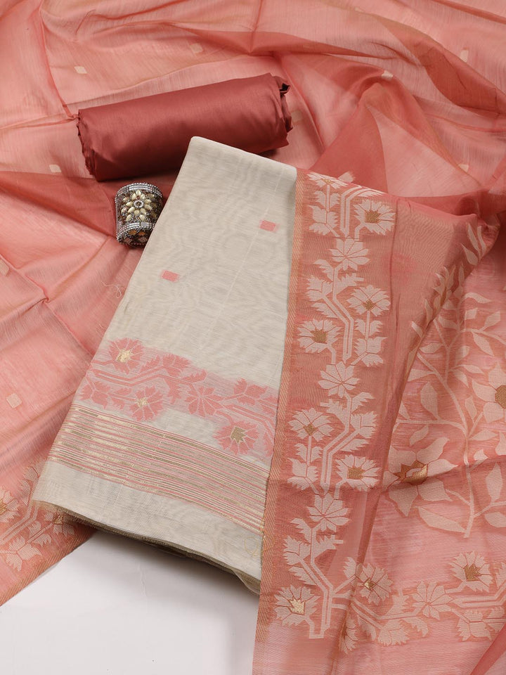 Jamdani Chanderi Unstitched Suit Piece With Dupatta