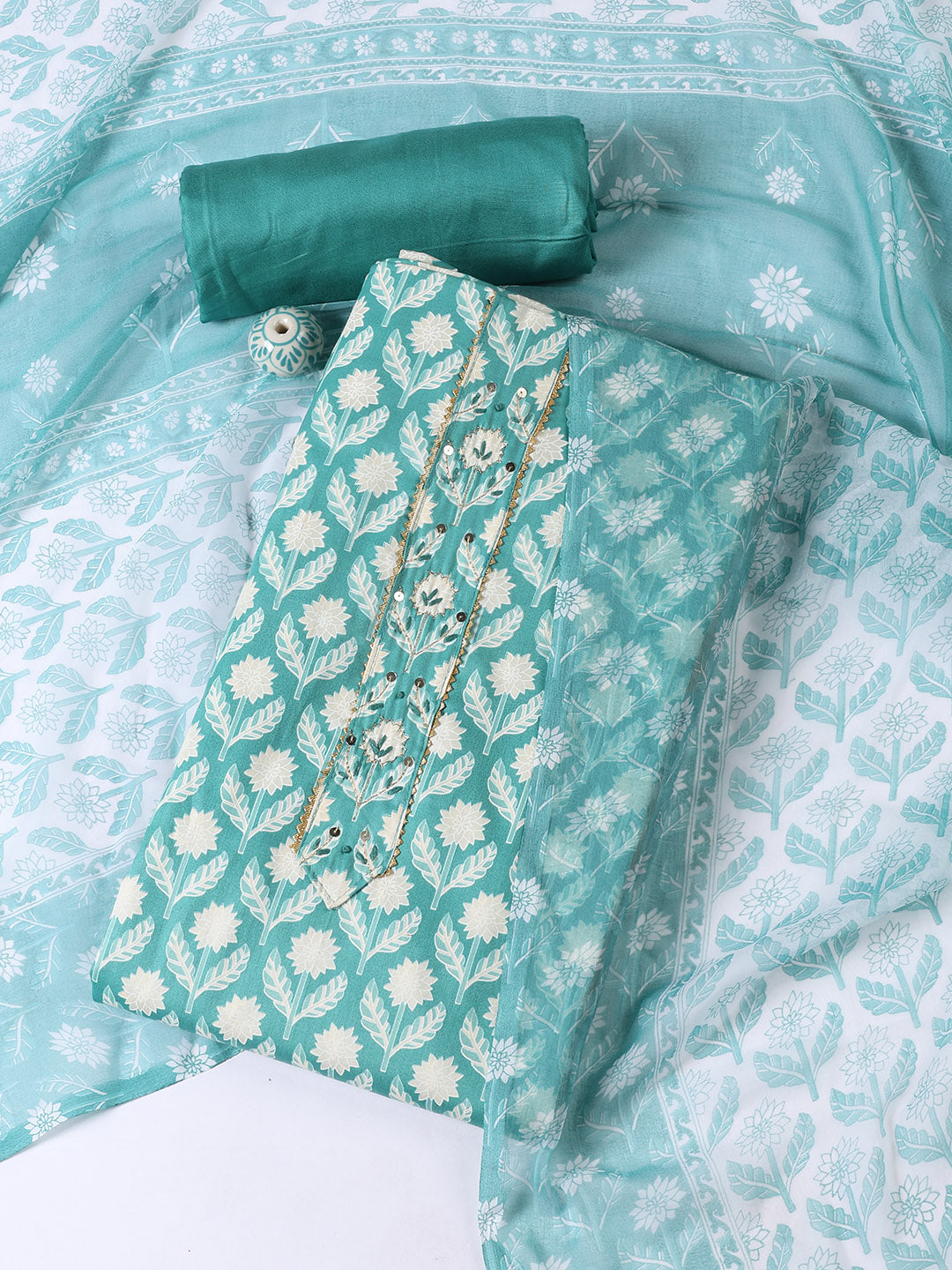Printed Cotton Blend Unstitched Suit With Dupatta