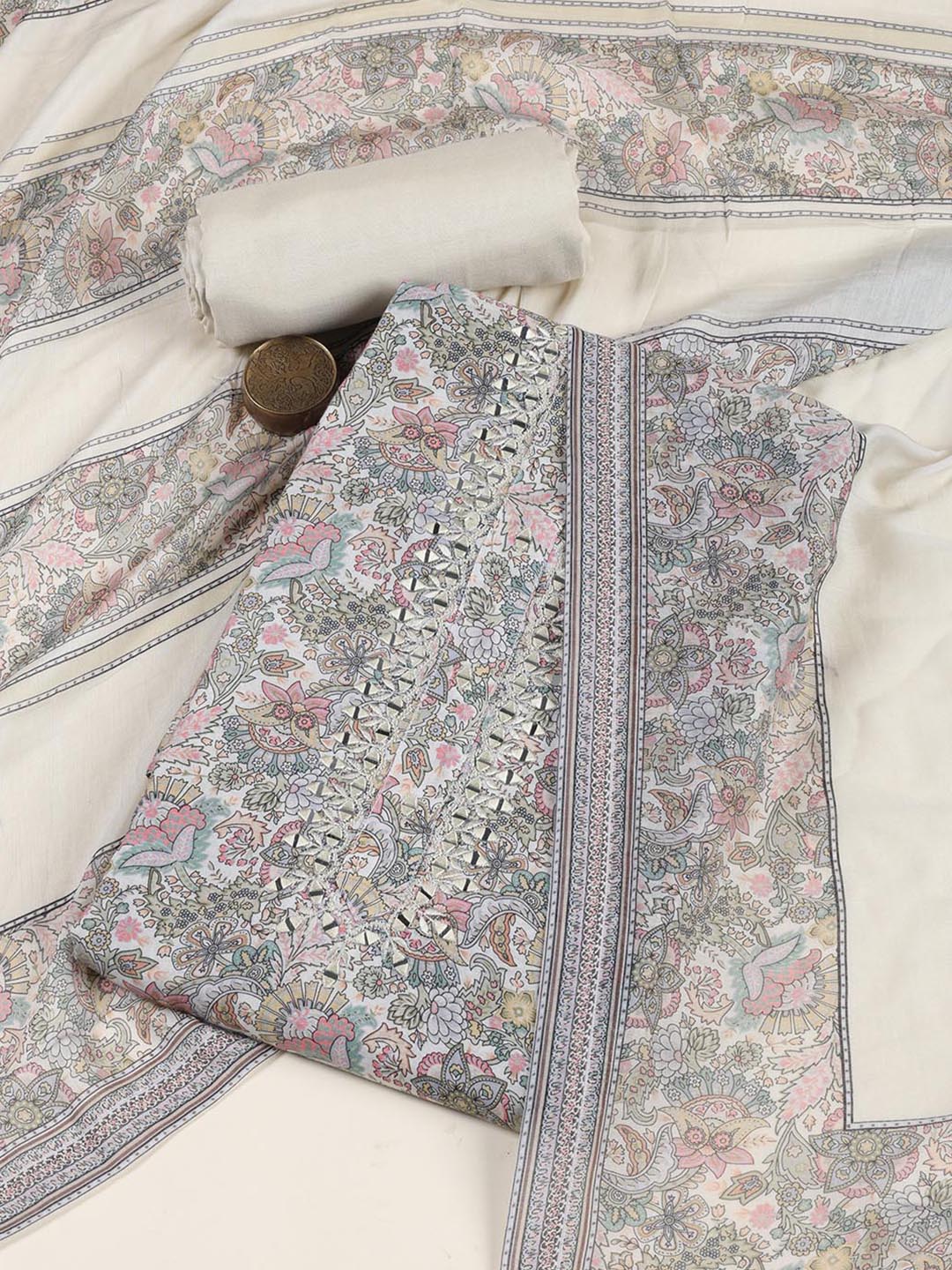 Floral Printed Muslin Unstitched Suit Piece With Dupatta