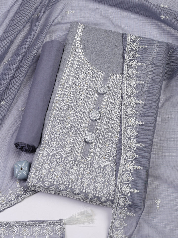 Embroidered Cotton Blend Unstitched Suit Piece With Dupatta
