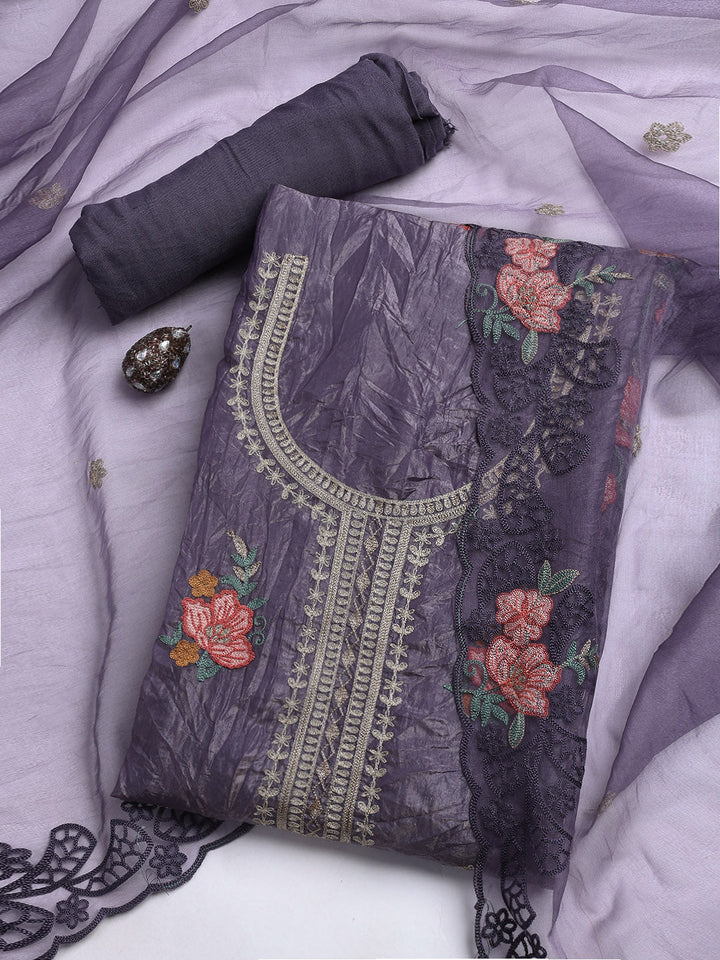 Neck Embroidery Organza Unstitched Suit Piece With Dupatta