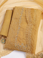 Neck Embroidered Organza Unstitched Suit Piece With Dupatta