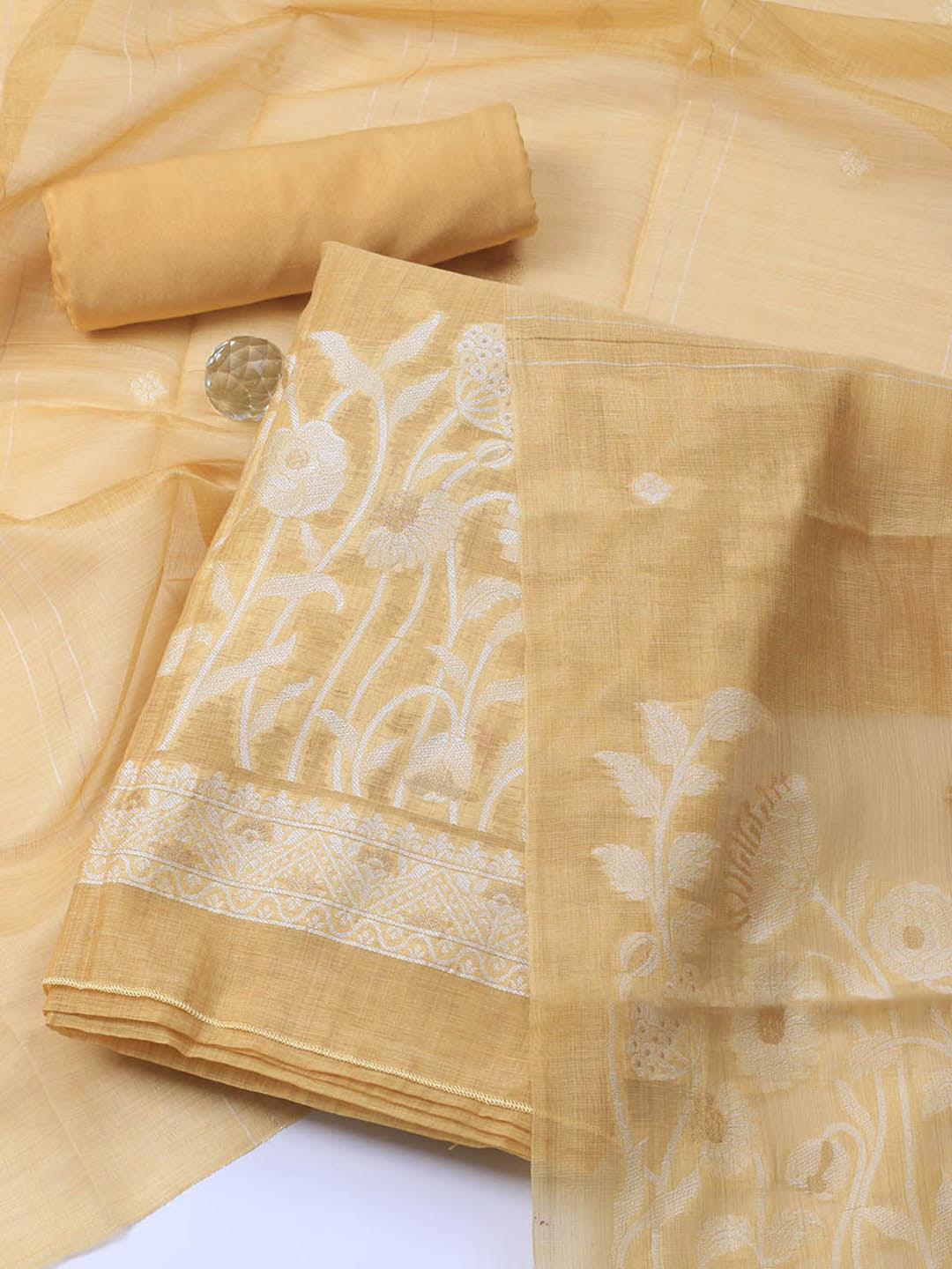 Neck Embroidery Chanderi Unstitched Suit With Dupatta