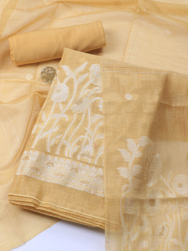 Neck Embroidery Chanderi Unstitched Suit With Dupatta