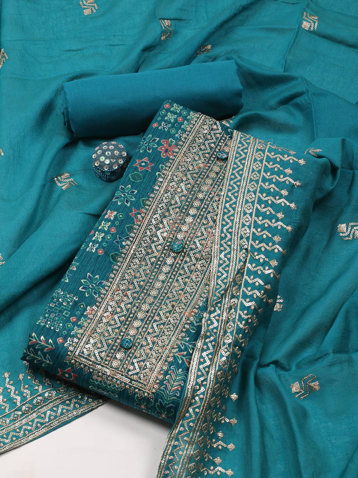 Embroidered Cotton Blend Unstitched Suit Piece With Dupatta