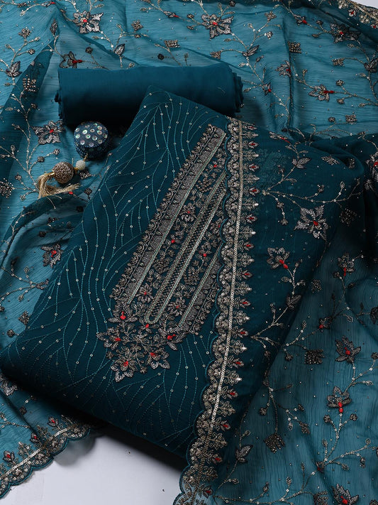 Embroidered Organza Unstitched Suit Piece With Dupatta