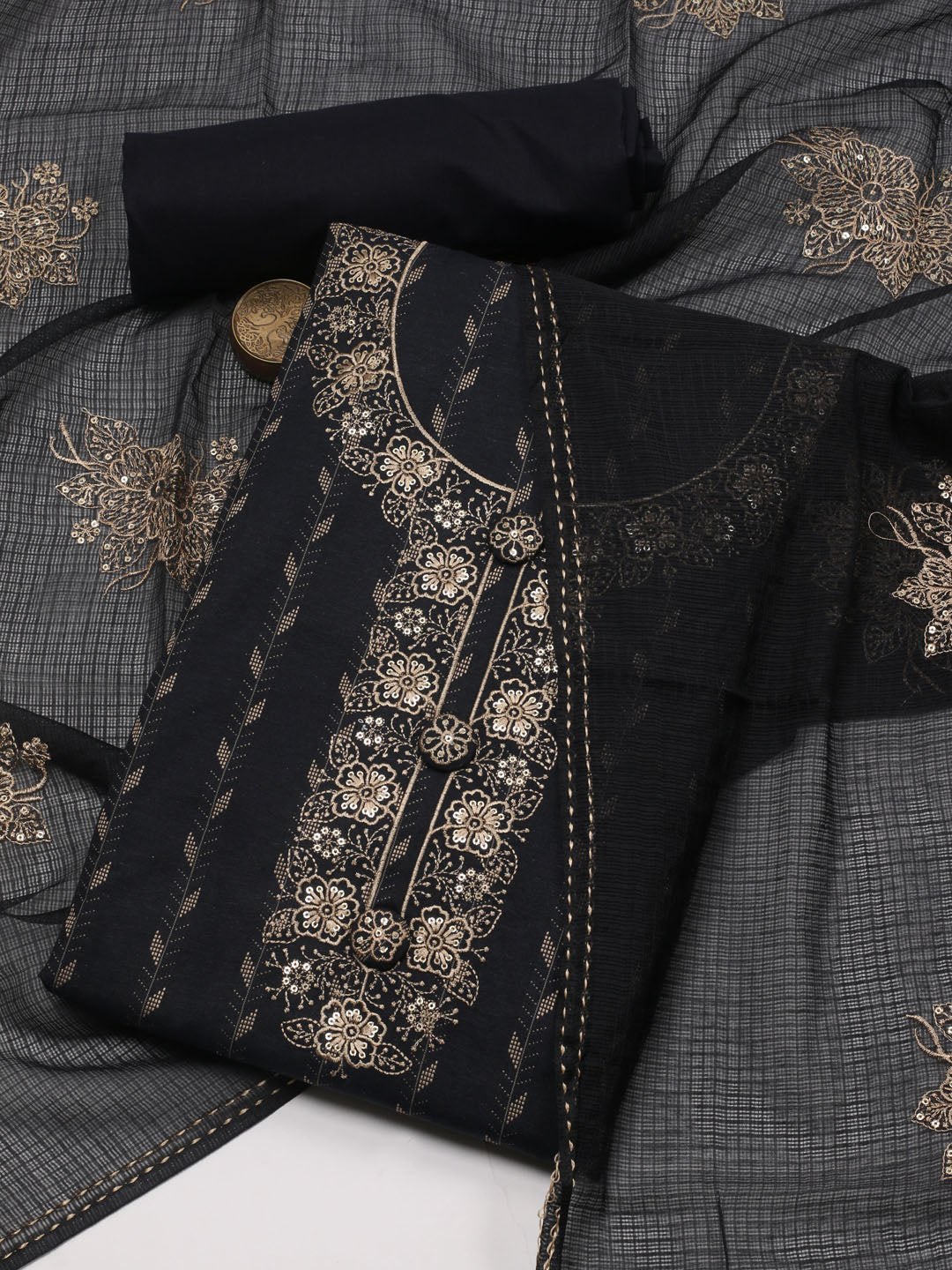 Neck Embroidered Cotton Blend Unstitched Suit Piece With Dupatta