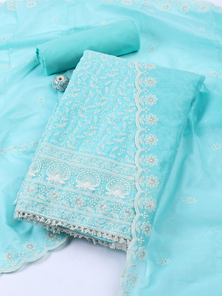 Embroidered Chanderi Unstitched Suit With Dupatta