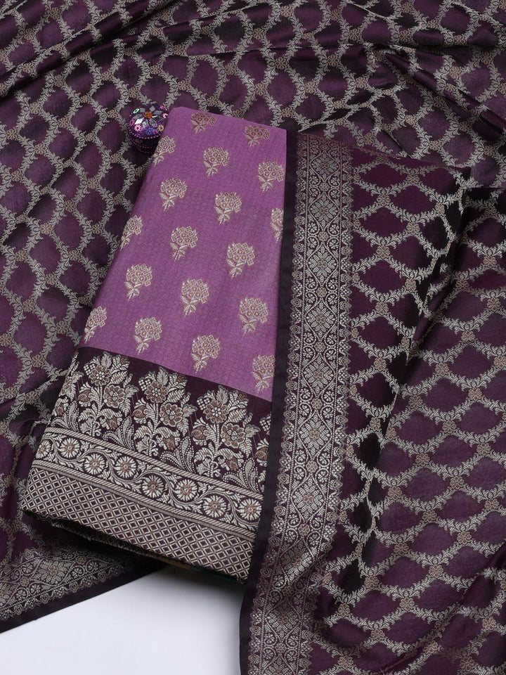 Floral Woven Booti Chanderi Unstitched Suit With Dupatta