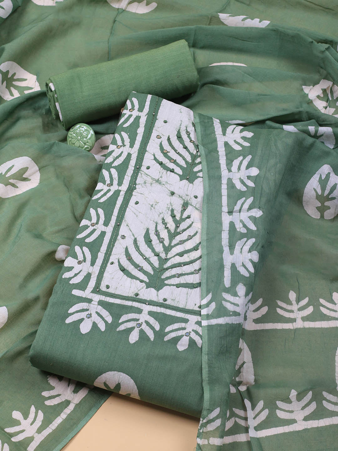 Printed Cotton Blend Unstitched Suit With Dupatta