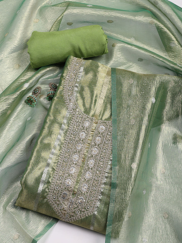 Neck Embroidered Tissue Unstitched Suit With Dupatta