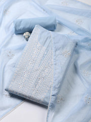 Neck Embroidered Cotton Blend Unstitched Suit Piece With Dupatta