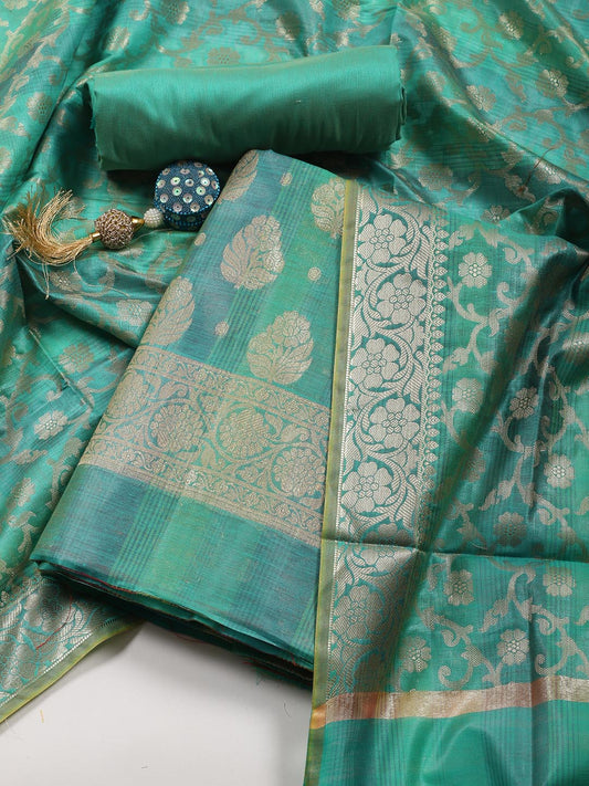 Woven Chanderi Unstitched Suit Piece With Dupatta