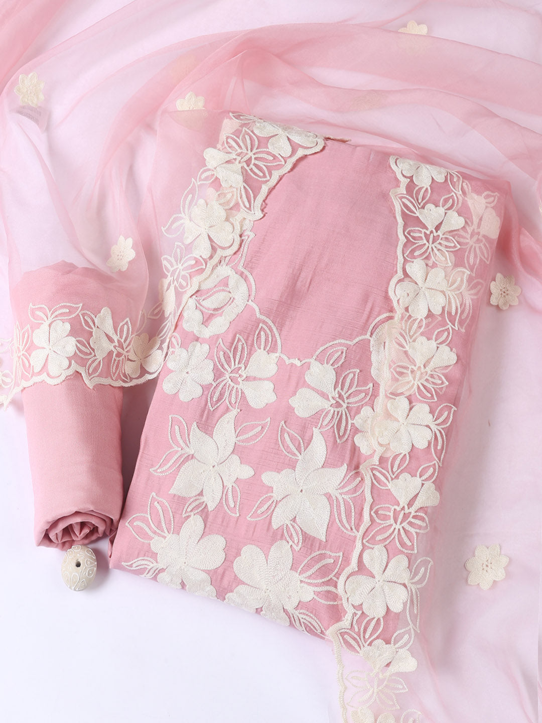 Neck Embroidery Chanderi Unstitched Suit With Dupatta