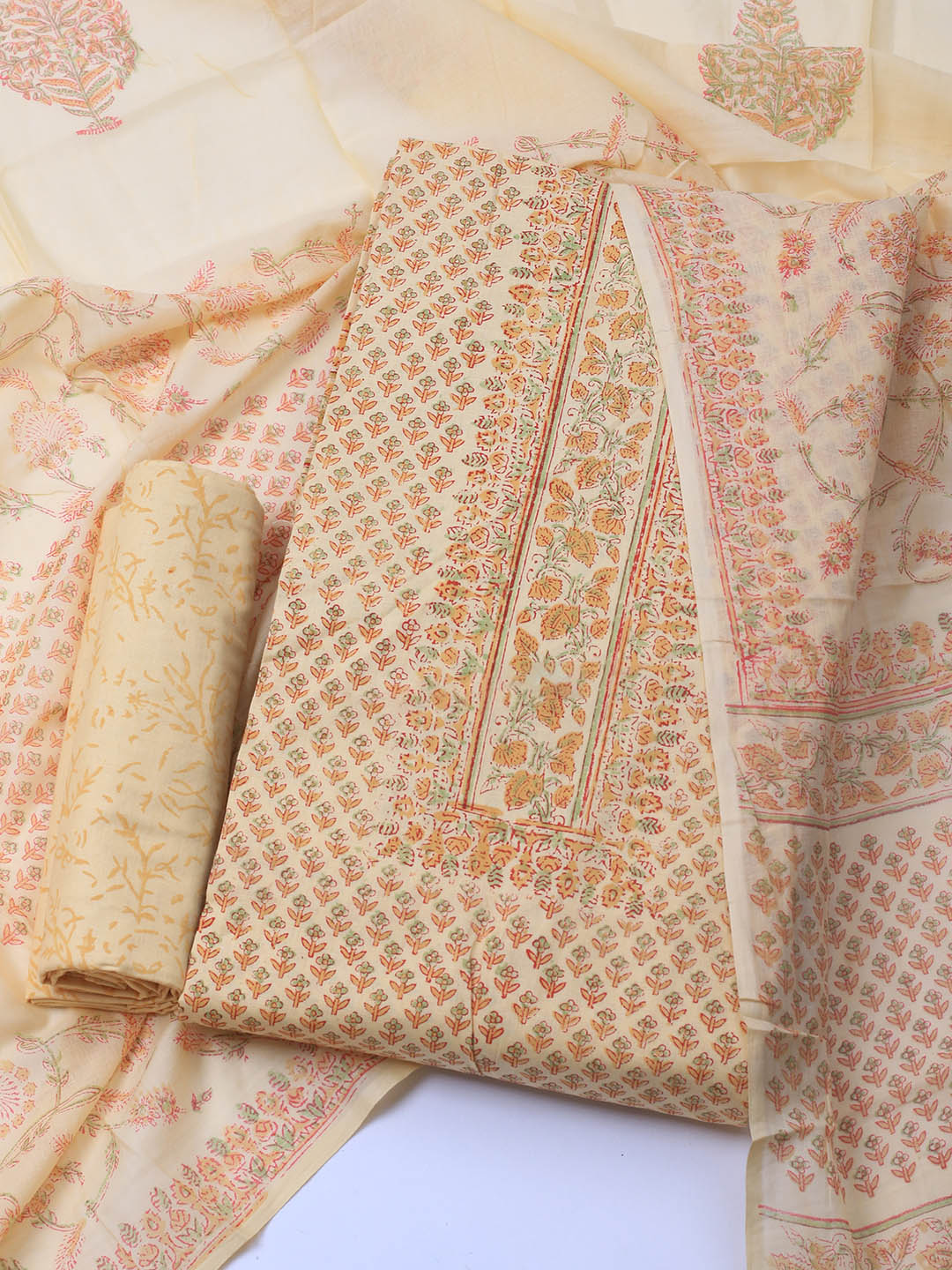 Printed Cotton Blend Unstitched Suit Piece With Dupatta