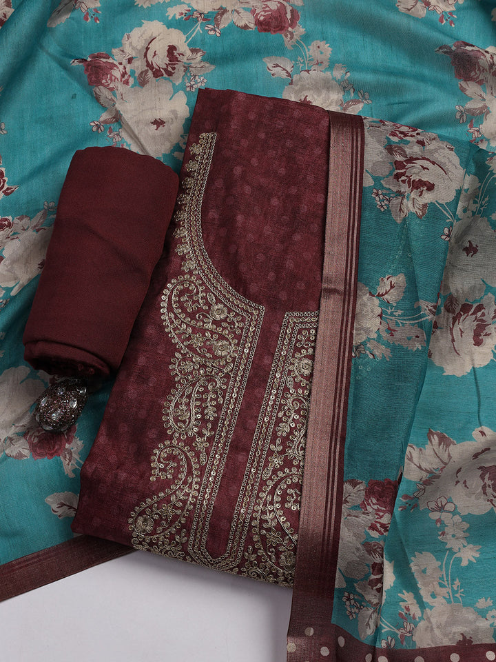 Embroidered Chanderi Unstitched Suit Piece With Dupatta