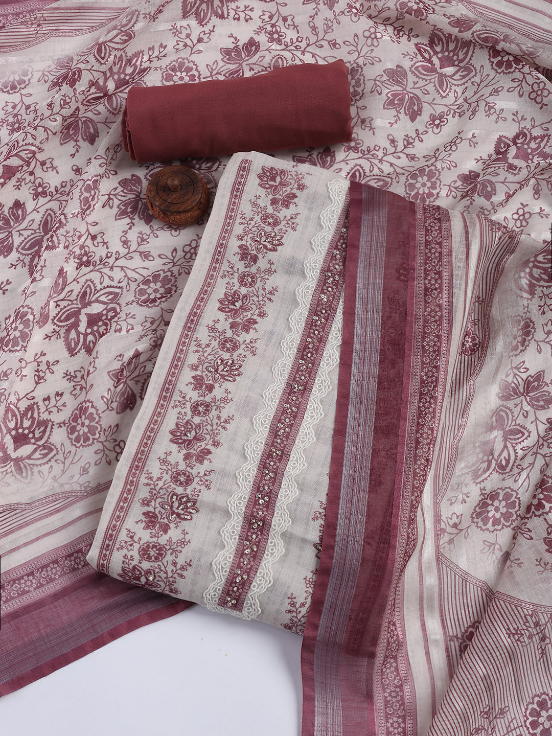Printed Linen Unstitched Suit Piece With Dupatta