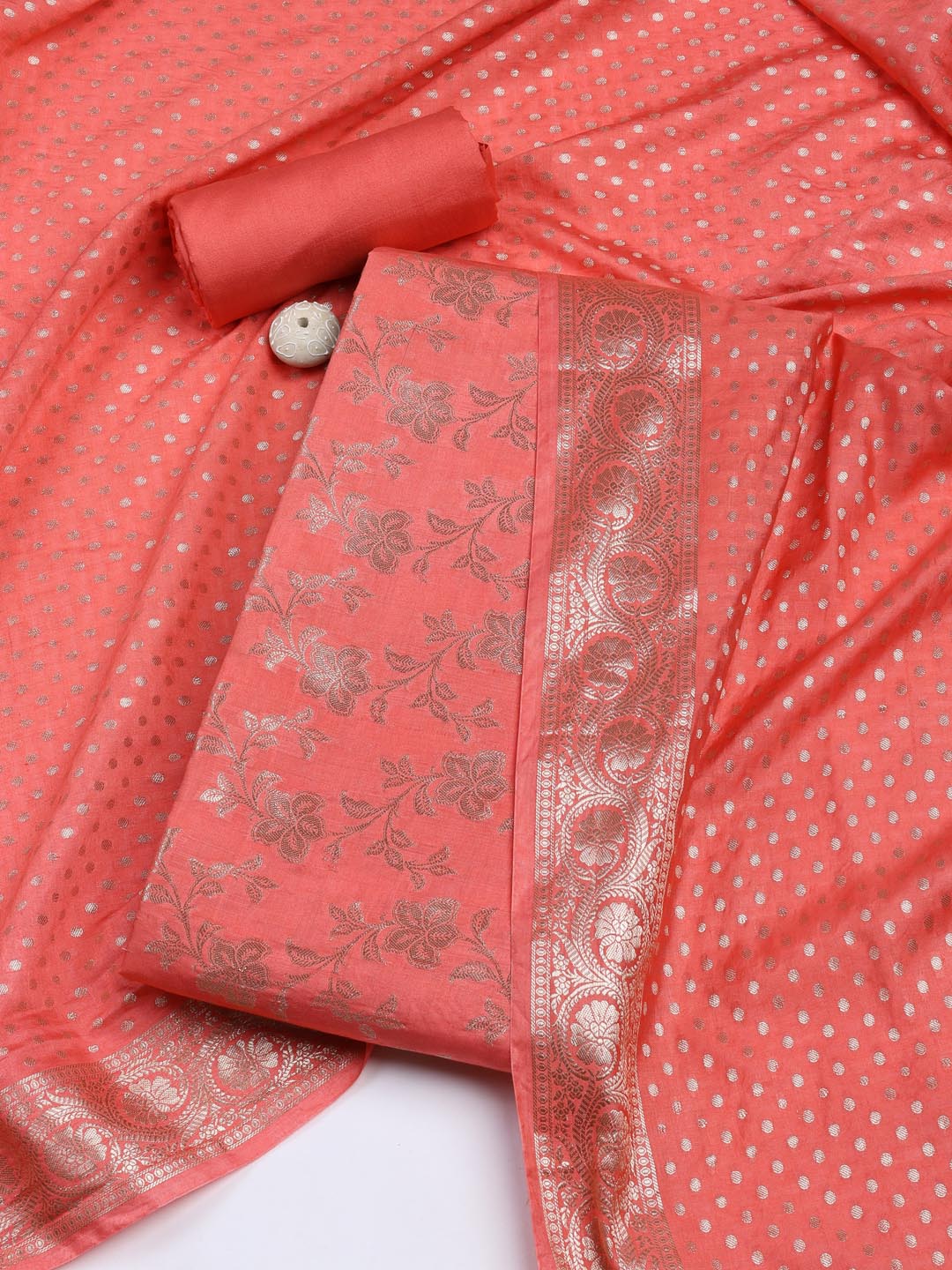 Floral Woven Chanderi Unstitched Suit With Dupatta