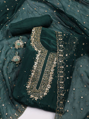 Neck Embroidered Organza Unstitched Suit With Dupatta