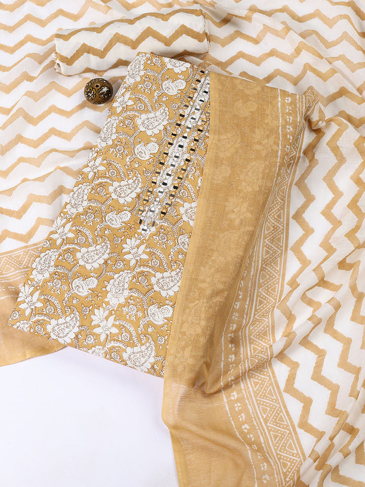 Printed Cotton Blend Unstitched Suit With Dupatta