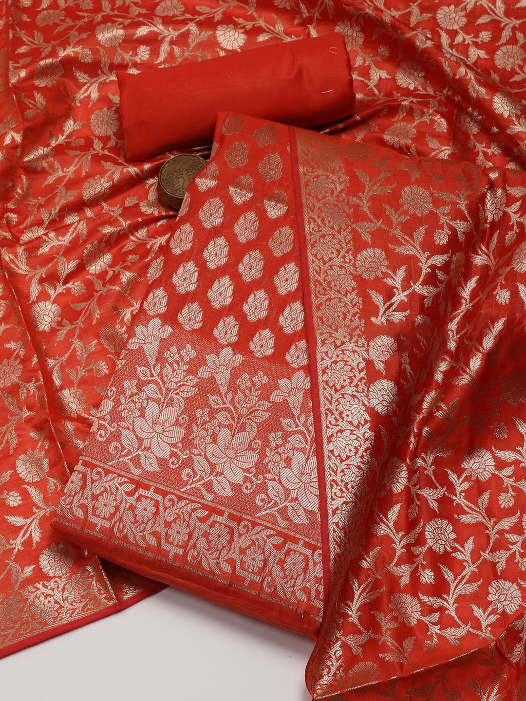 Woven Banarasi Chanderi Unstitched Suit With Dupatta