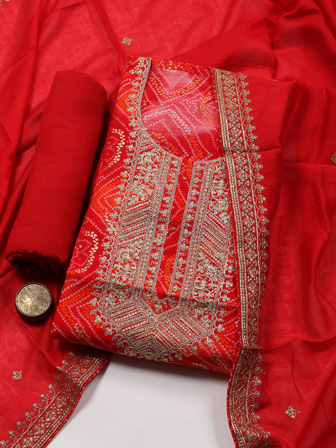 Neck Embroidered Cotton Blend Unstitched Suit With Dupatta