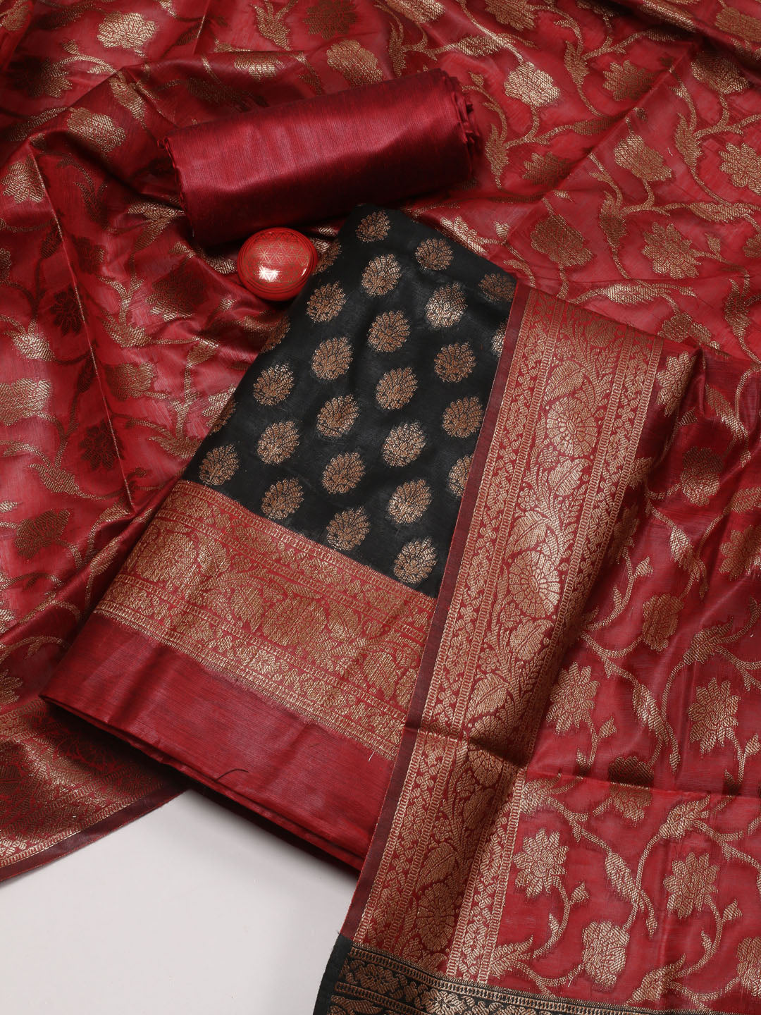 Neck Embroidered Chanderi Unstitched Suit Piece With Dupatta