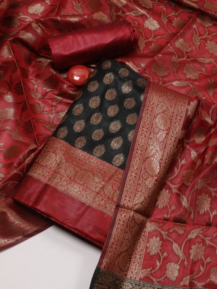 Neck Embroidered Chanderi Unstitched Suit Piece With Dupatta