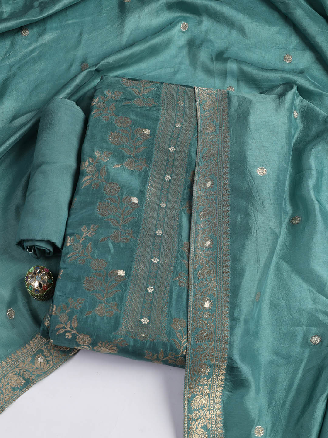 Embroidered Chanderi Unstitched Suit Piece With Dupatta