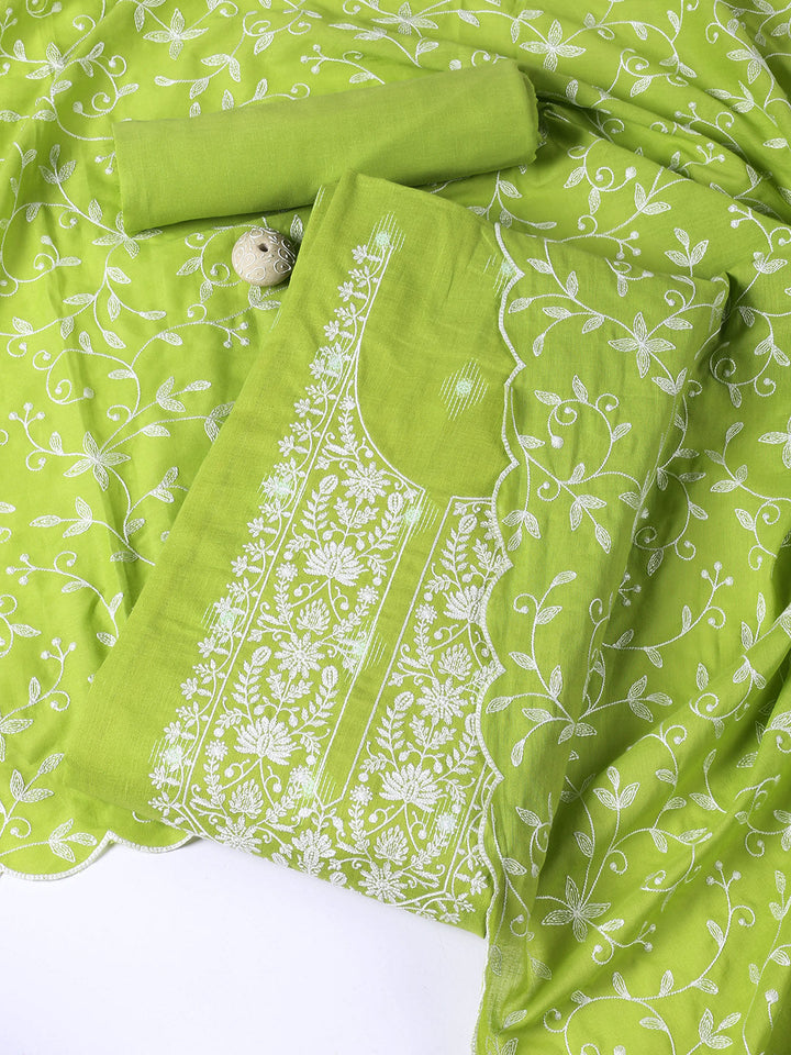 Neck Embroidered Cotton Blend Unstitched Suit Piece With Dupatta