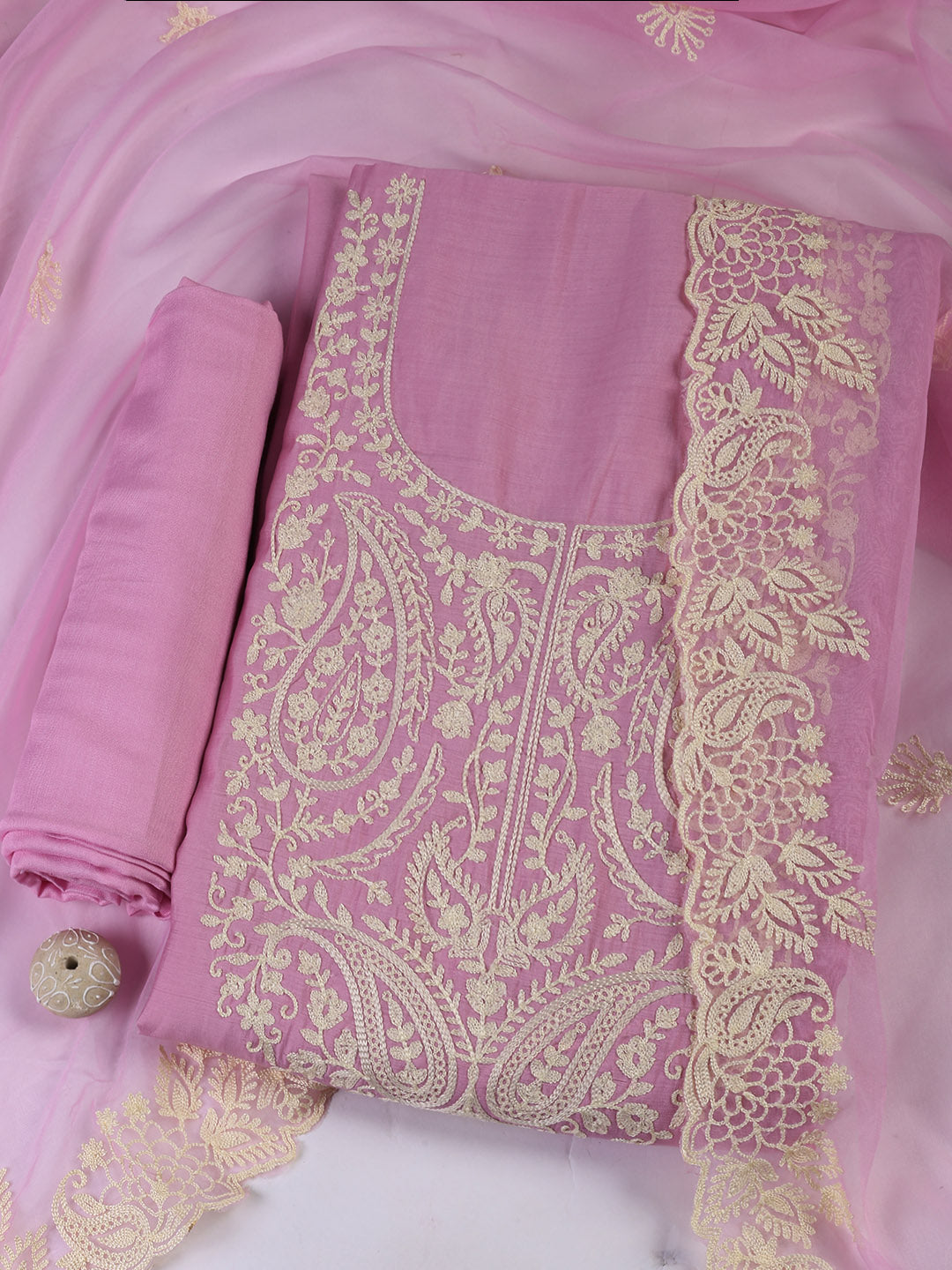 Cotton Blend Unstitched Suit Piece With Dupatta