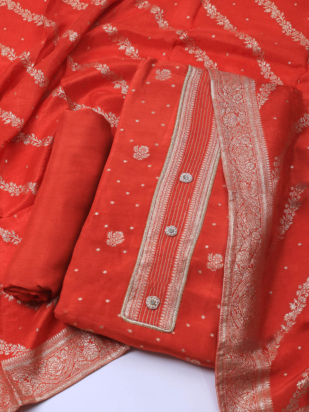 Embroidery Chanderi Unstitched Suit With Dupatta
