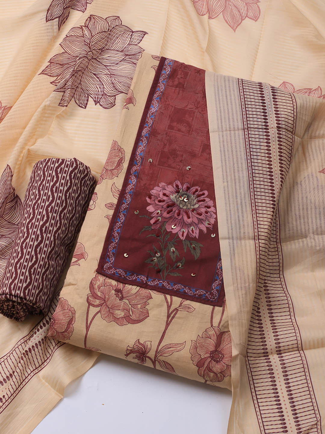 Printed Cotton Blend Unstitched Suit With Dupatta
