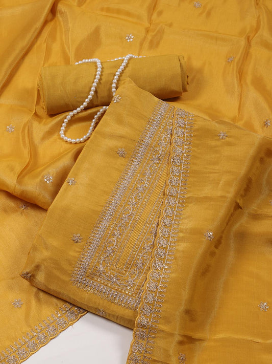 Neck Embroidered Tissue Unstitched Suit With Dupatta