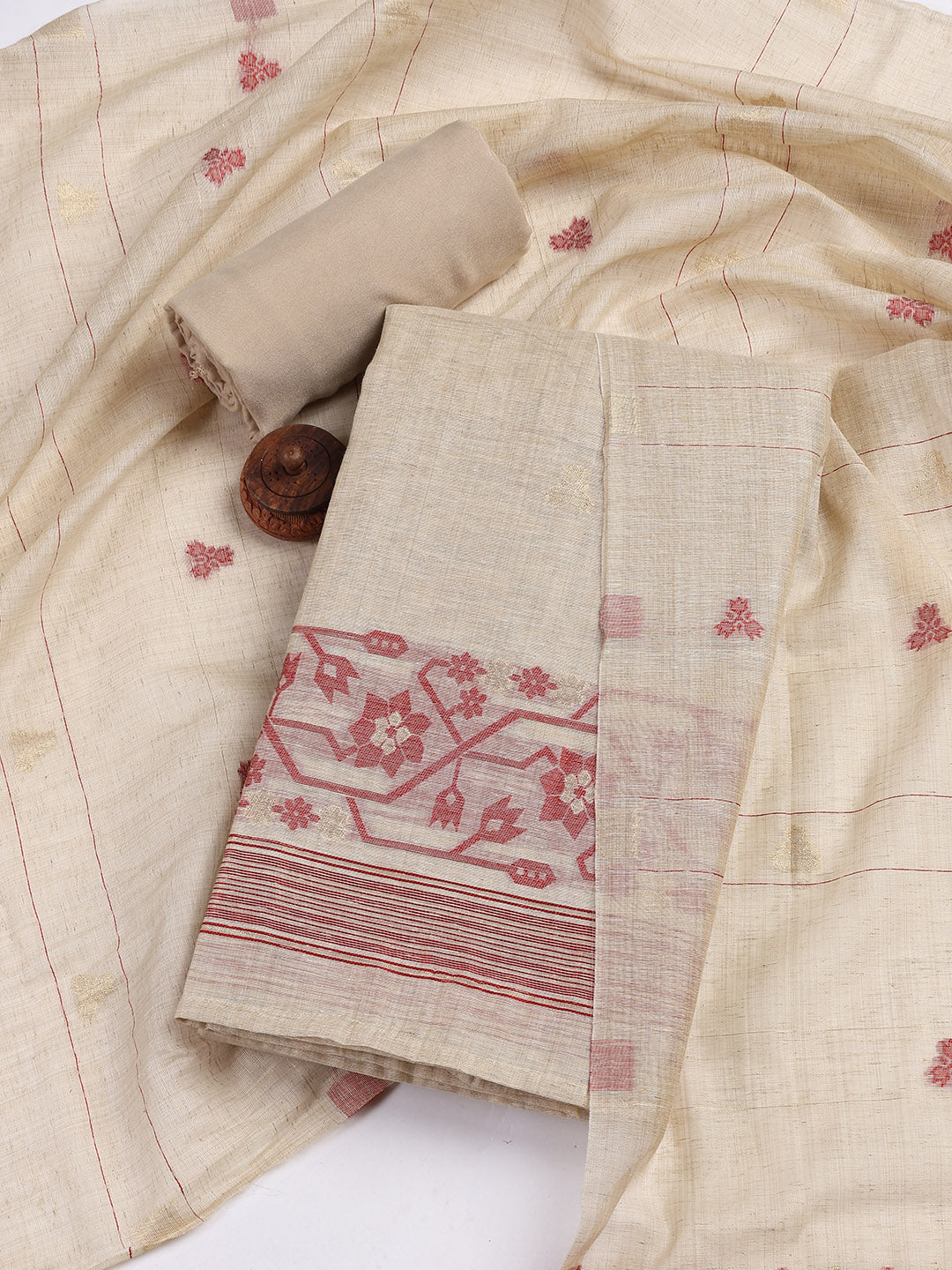 Embroidered Cotton Blend Unstitched Suit Piece With Dupatta