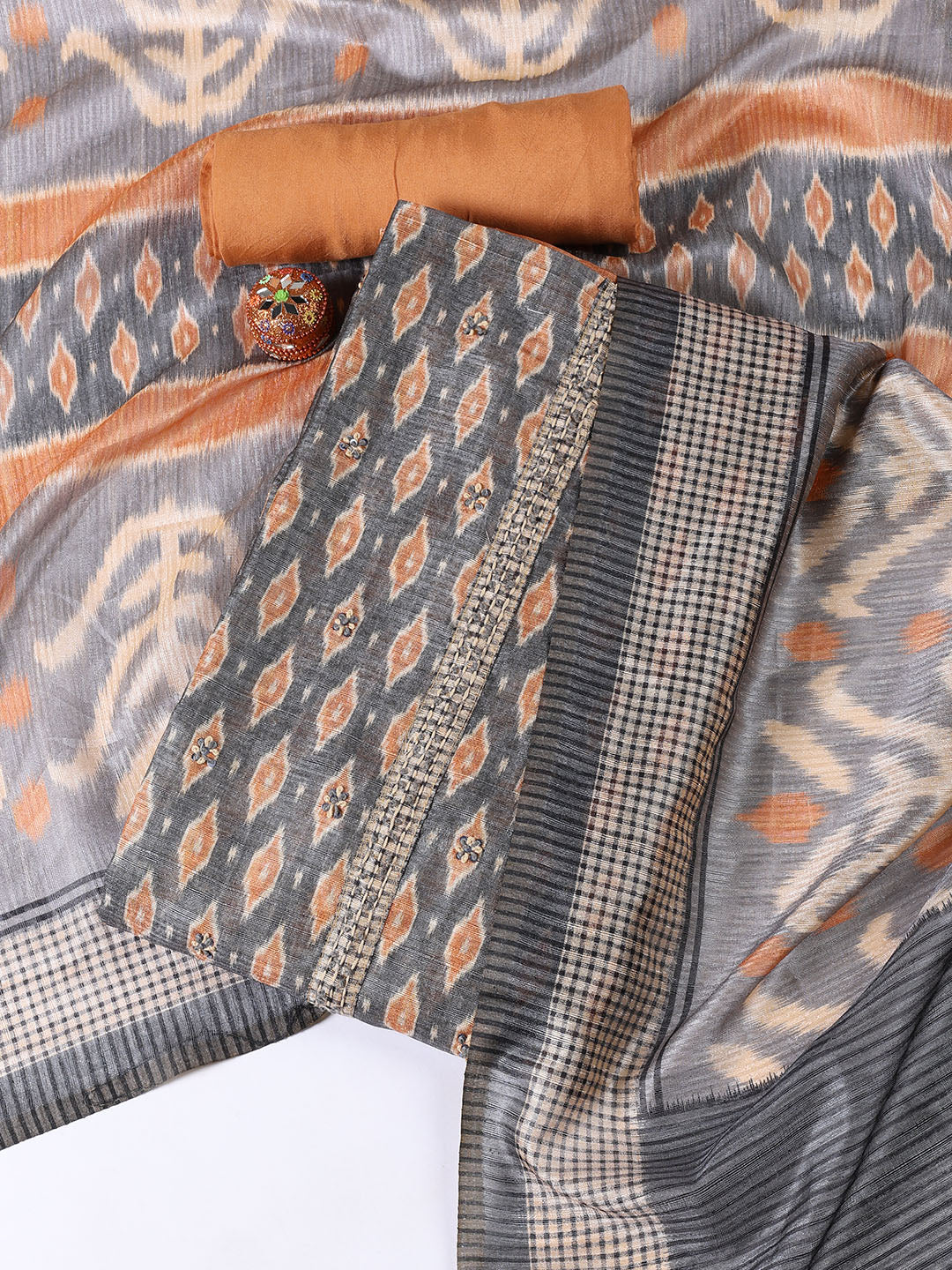 Kantha Work Chanderi Unstitched Suit With Dupatta