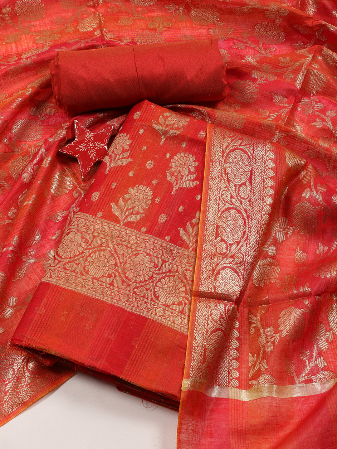 Woven Chanderi Unstitched Suit With Dupatta