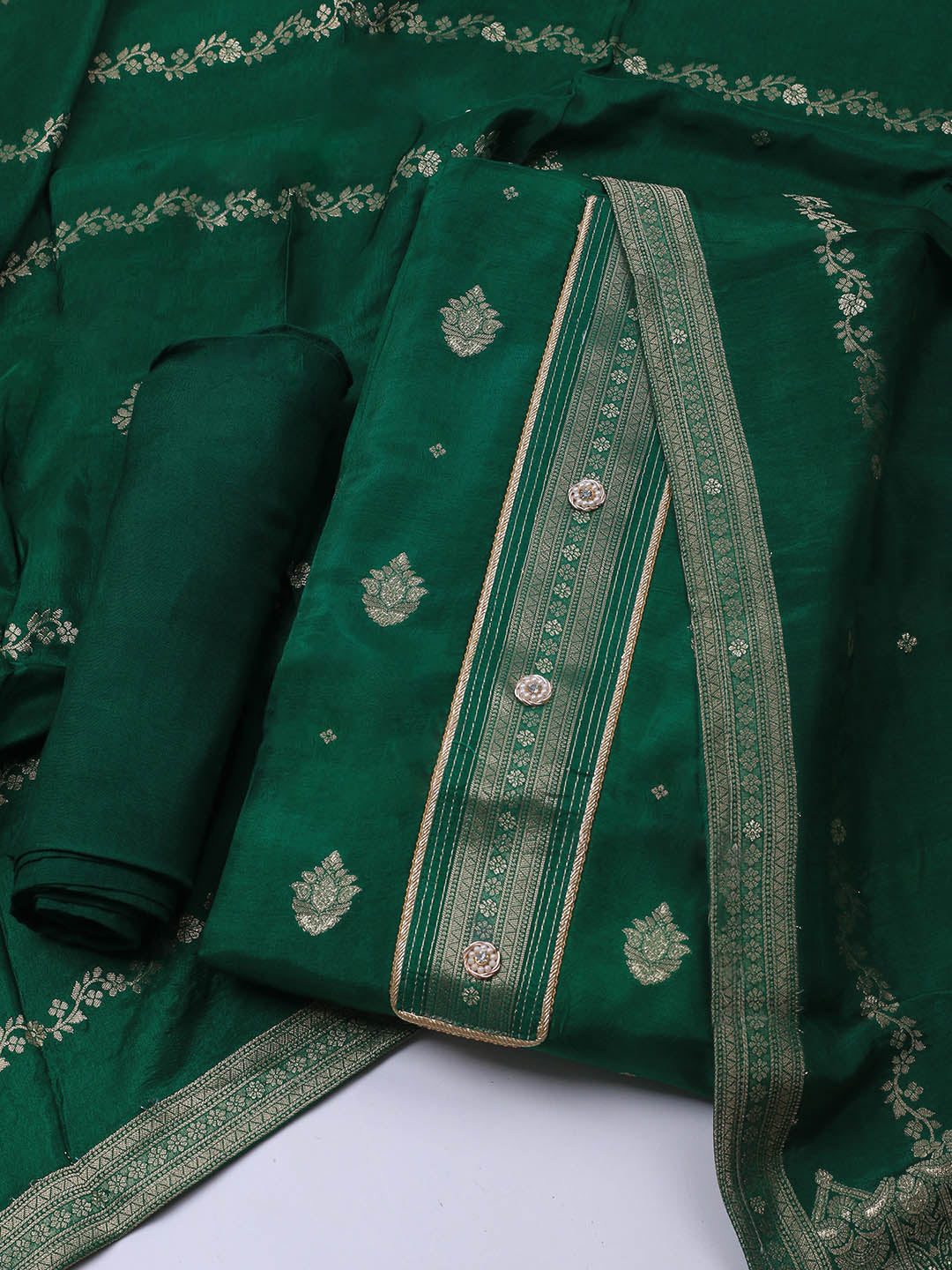 Embroidery Chanderi Unstitched Suit With Dupatta