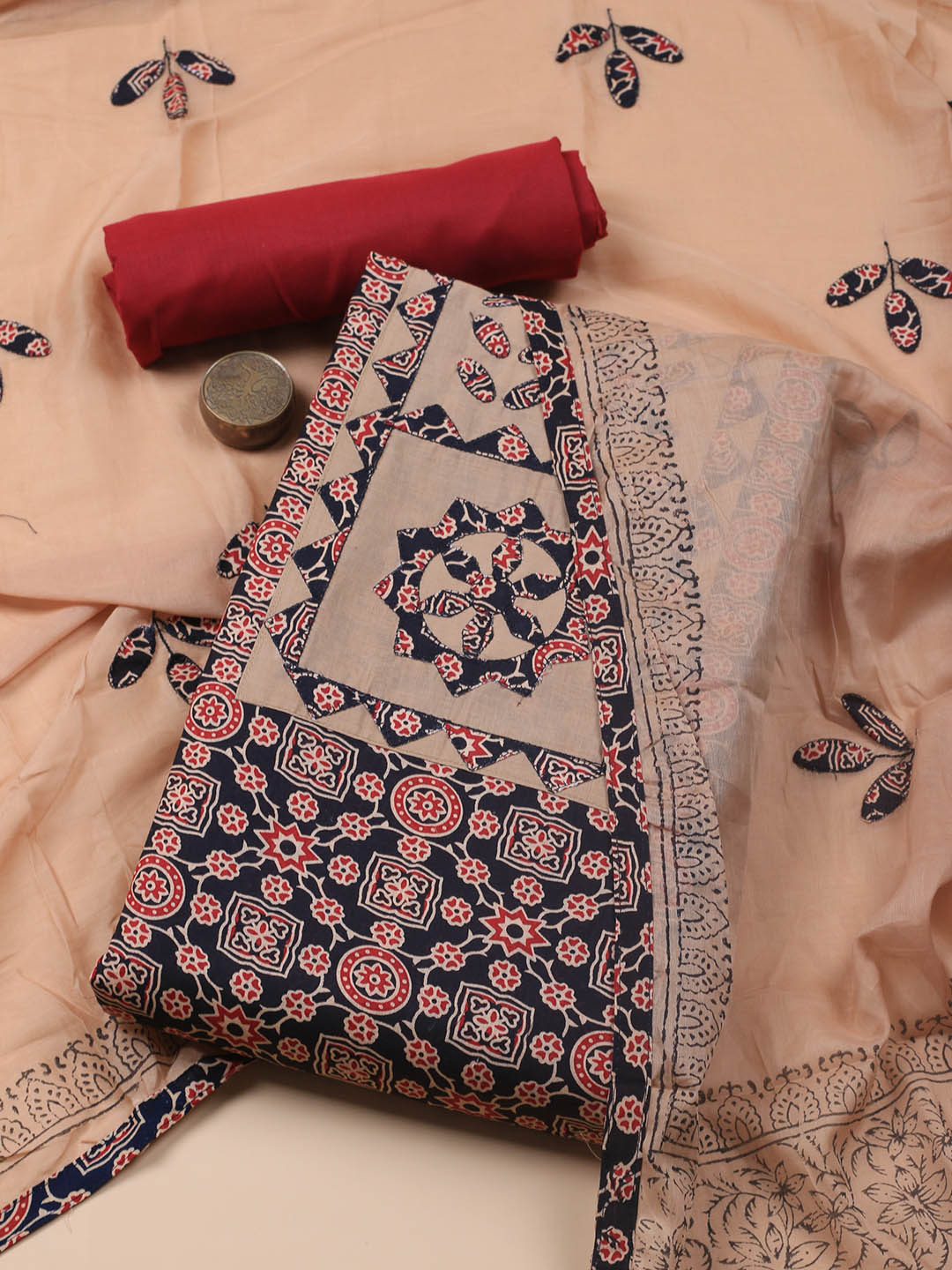 Printed Cotton Blend Unstitched Suit With Dupatta