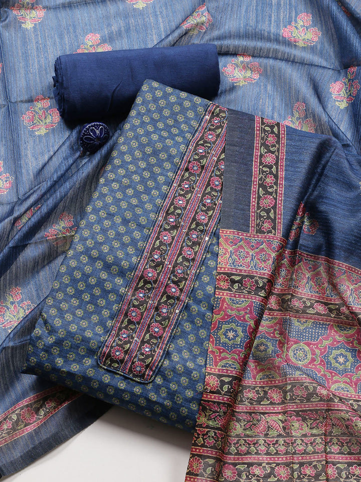 Neck Patti Chanderi Unstitched Suit With Dupatta