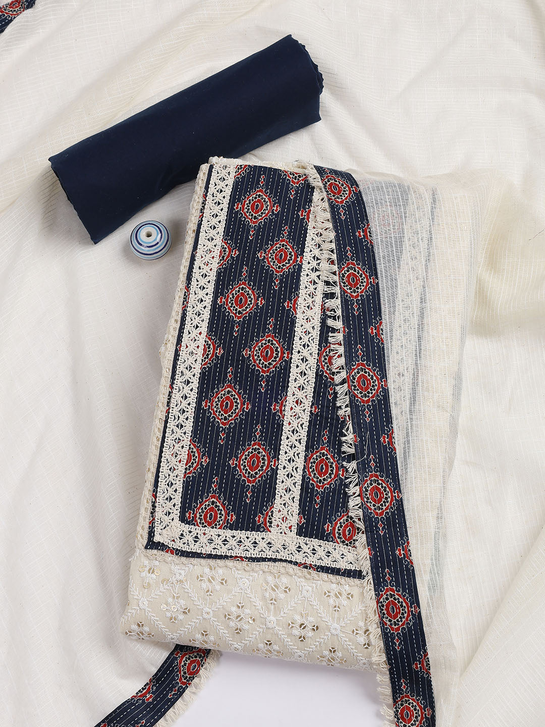 Printed Cotton Blend Unstitched Suit Piece With Dupatta